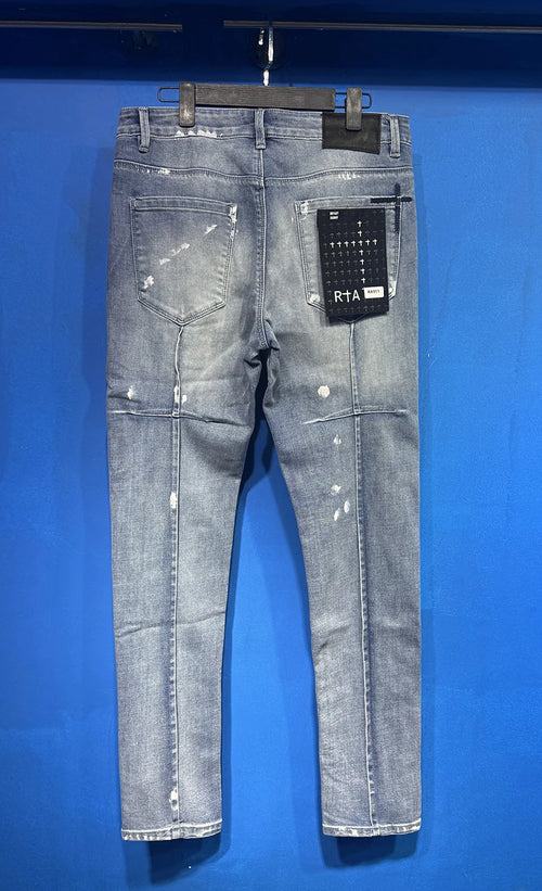 2026 summer RTA dark color Ripped Denim Pants Men Slim Fit Distressed Style Brand Logo Casual Streetwear Jeans