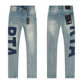 2026 summer RTA dark color Ripped Denim Pants Men Slim Fit Distressed Style Brand Logo Casual Streetwear Jeans